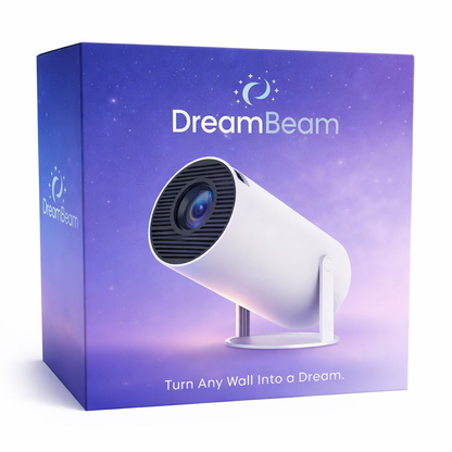 DreamBeam product packaging with a purple gradient background